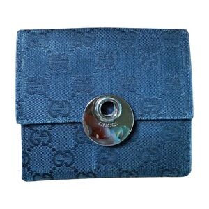 Gucci Wallet Womens Black Designer Bifold GG Monogram Snap Closure Classic Chic